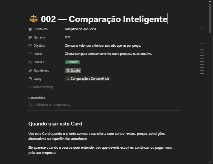 Captura real do Card 002 — Comparação Inteligente dentro do Método Alfa no Notion