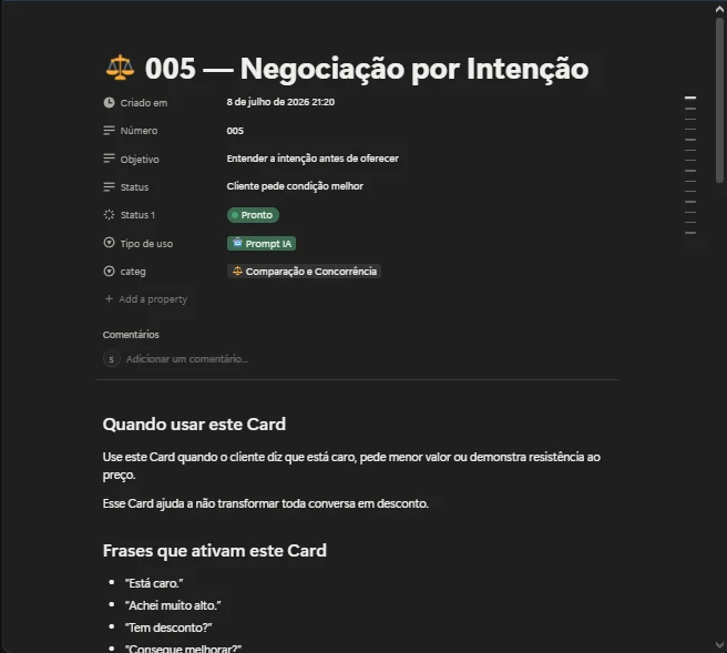 Captura real de um Card Alfa no Notion